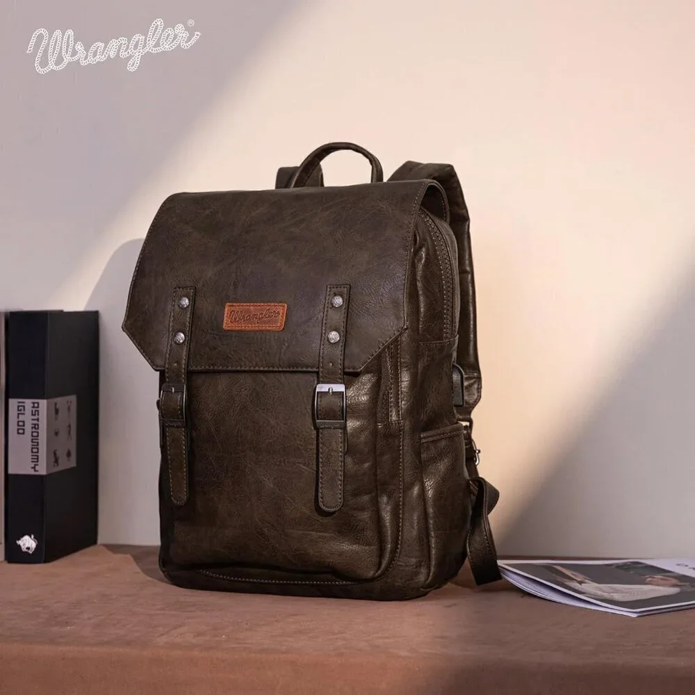 ✨Men Brown Montana West Wrangler Leather Purse Laptop Backpack Fashion Backpack